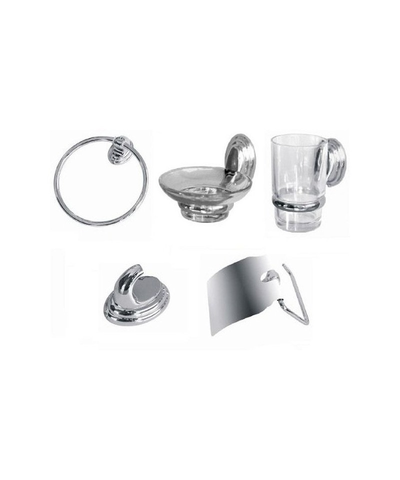 Set X5 Piezas Etna (percha, Aro Toallero, P/rollo, Jabonera, Vaso Cepillo)